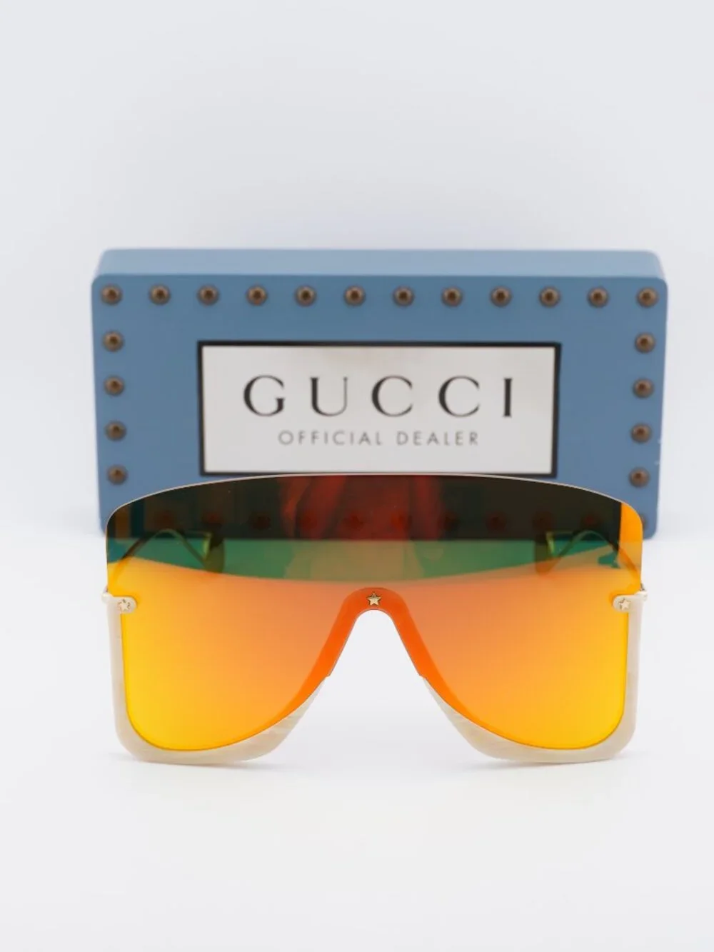 Gucci GG0540S 004 Shield Sunglasses - Beige/Gold\ Orange Mirror